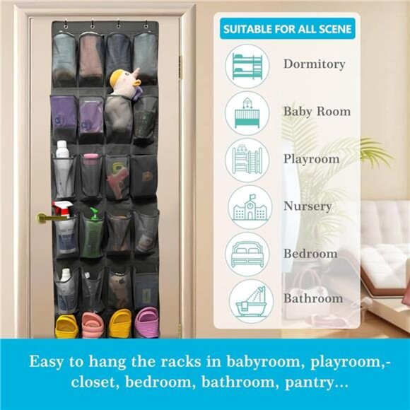 Over Door Shoe Organizer 24 Pockets Hanging Closet Storage Holder for Men Women - Picture 3 of 8
